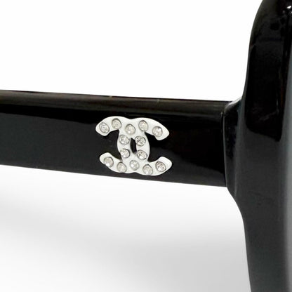 Chanel CC Logo Rhinestone Sunglasses Black White Demo Lens Eyewear — view 8