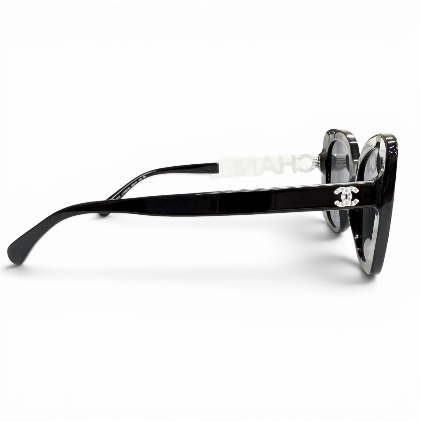 Chanel CC Logo Rhinestone Sunglasses Black White Demo Lens Eyewear — view 5