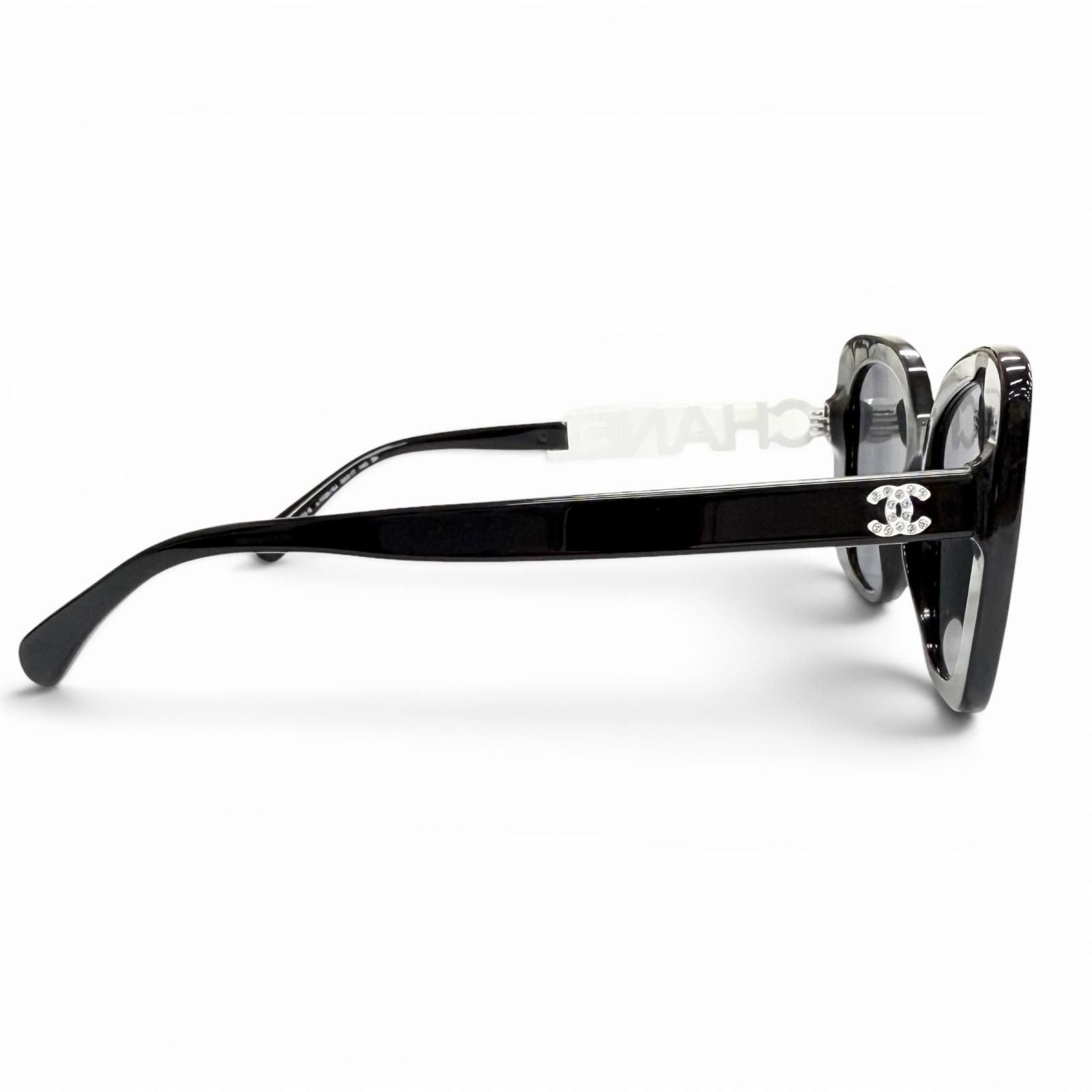 Chanel CC Logo Rhinestone Sunglasses Black White Demo Lens Eyewear — view 5