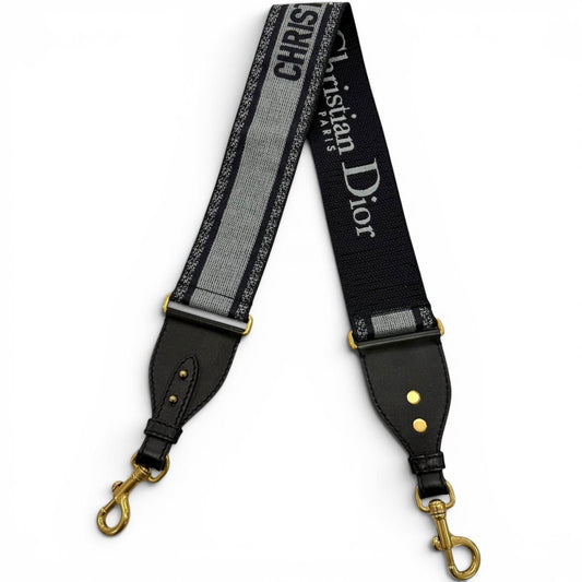 Dior Canvas Leather Embroidered Shoulder Strap Navy Gray Gold