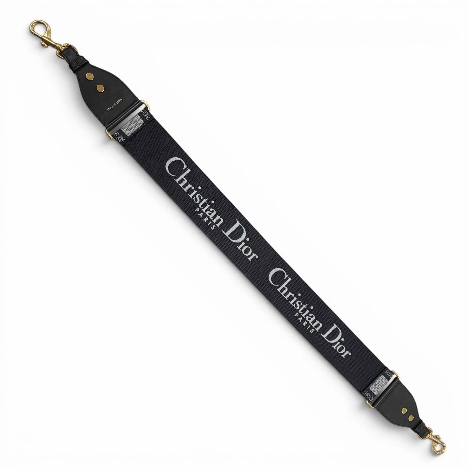 Dior Canvas Leather Embroidered Shoulder Strap Navy Gray Gold — view 3