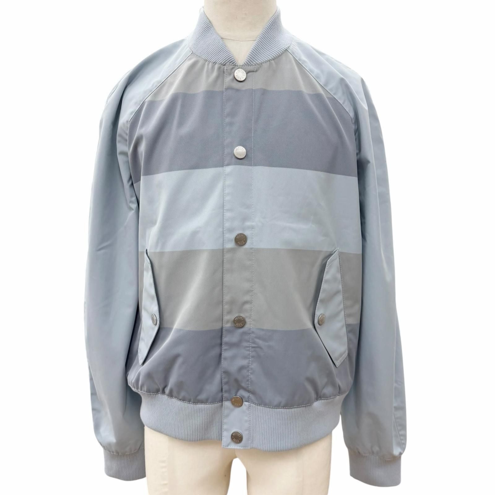 Hermes Bords Cotes Cambridge Striped Pattern Series Button Jacket Light Blue 50
