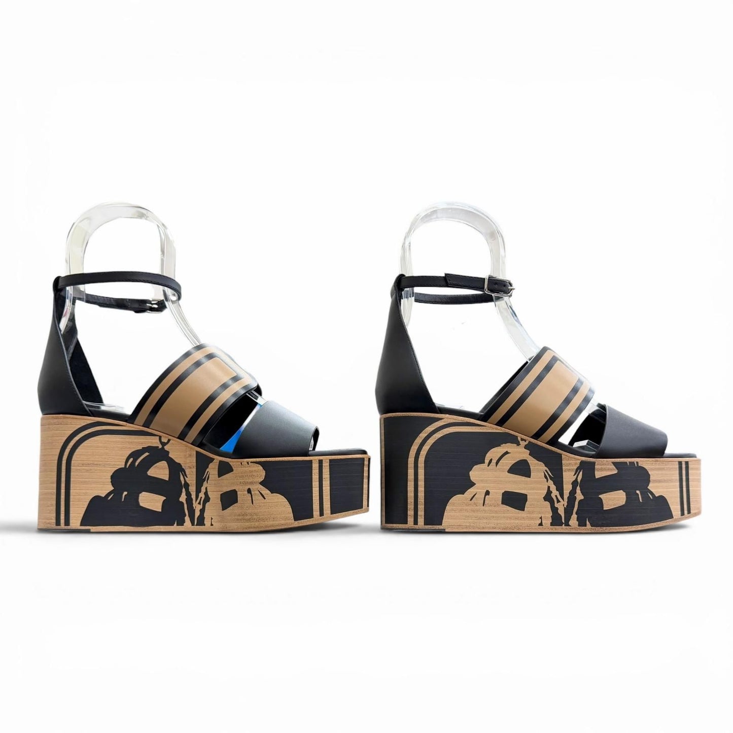 Hermes Charis Bride de Gala Leather Ankle Strap Wedge Sole Sandals Black — view 4