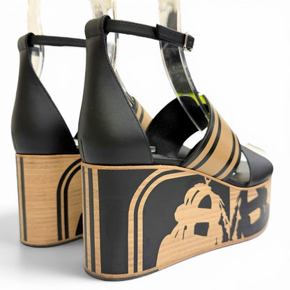 Hermes Charis Bride de Gala Leather Ankle Strap Wedge Sole Sandals Black — view 6