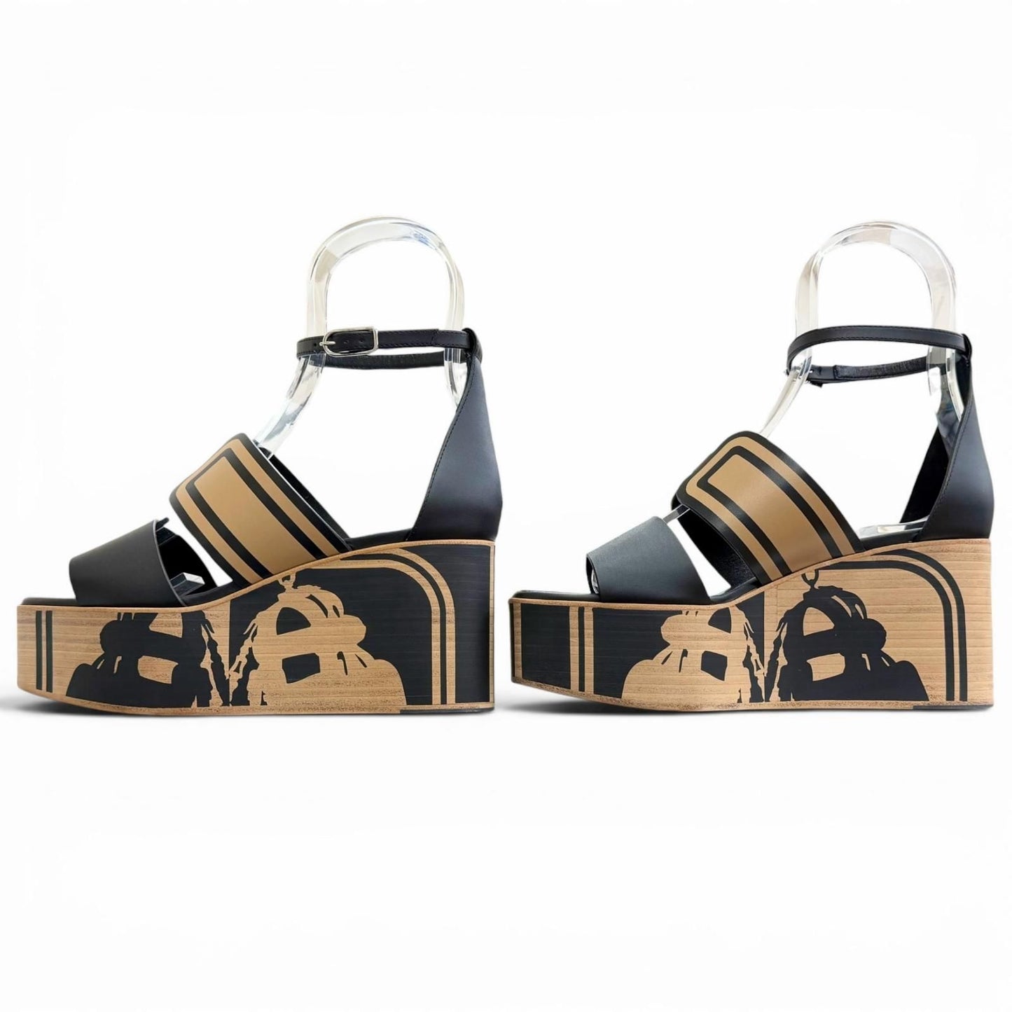 Hermes Charis Bride de Gala Leather Ankle Strap Wedge Sole Sandals Black — view 3