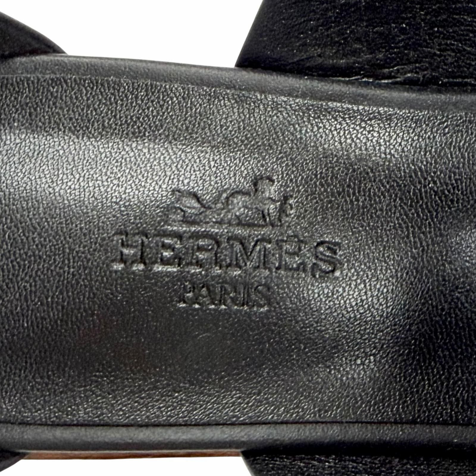Hermes Charis Bride de Gala Leather Ankle Strap Wedge Sole Sandals Black — view 9