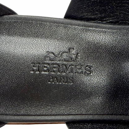 Hermes Charis Bride de Gala Leather Ankle Strap Wedge Sole Sandals Black — view 9