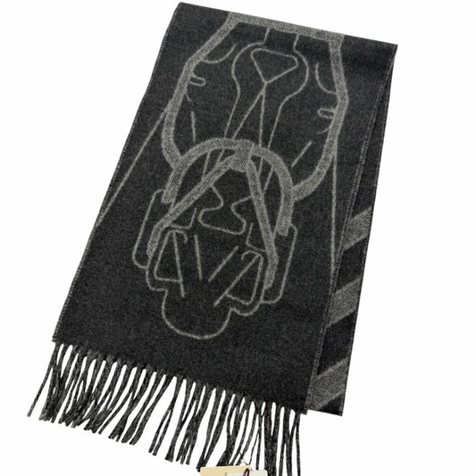 Hermes Tet a Tet Equestre Cashmere Hose Fringe Scarf Shawl Charcoal Gray