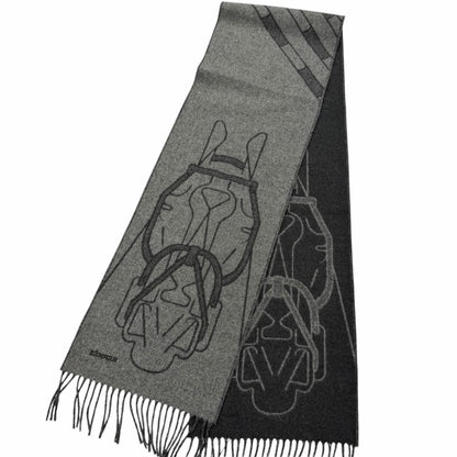 Hermes Tet a Tet Equestre Cashmere Hose Fringe Scarf Shawl Charcoal Gray — view 4