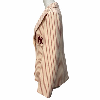 Gucci New York Yankees Wool Interlocking Striped Jacket Beige Red 40 — view 2