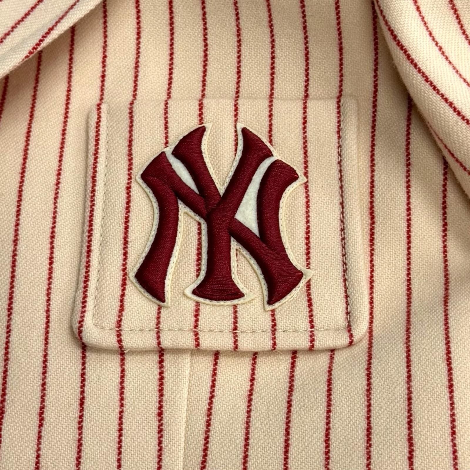 Gucci New York Yankees Wool Interlocking Striped Jacket Beige Red 40 — view 7