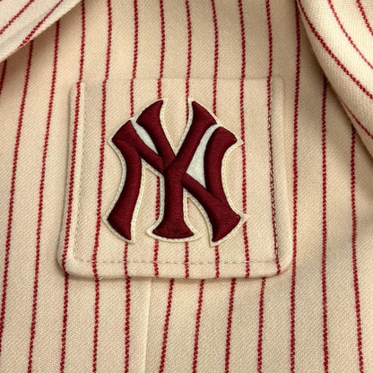 Gucci New York Yankees Wool Interlocking Striped Jacket Beige Red 40 — view 7