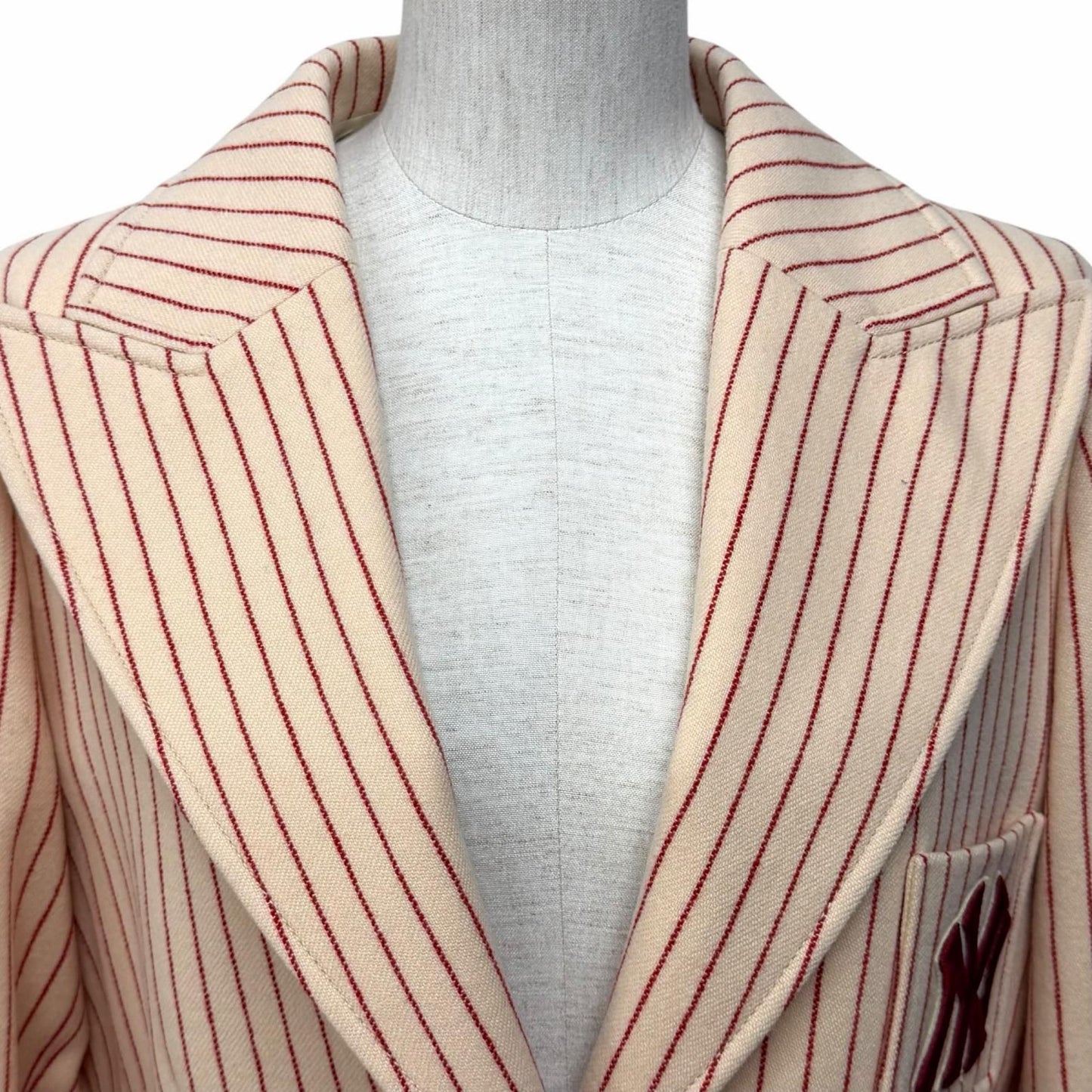 Gucci New York Yankees Wool Interlocking Striped Jacket Beige Red 40 — view 4