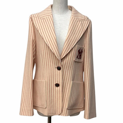 Gucci New York Yankees Wool Interlocking Striped Jacket Beige Red 40
