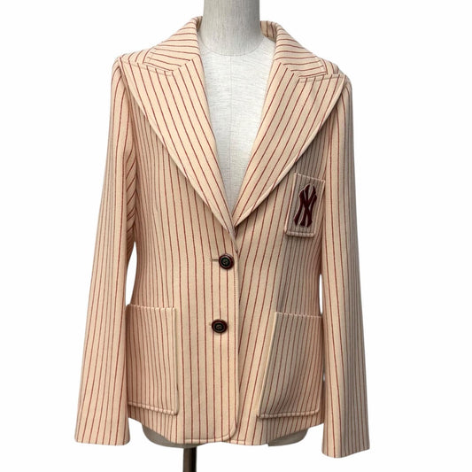 Gucci New York Yankees Wool Interlocking Striped Jacket Beige Red 40