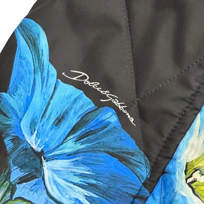 Dolce & Gabbana Floral Print Lining Leopard Pattern Quilted Coat Black Blue 40 — view 7