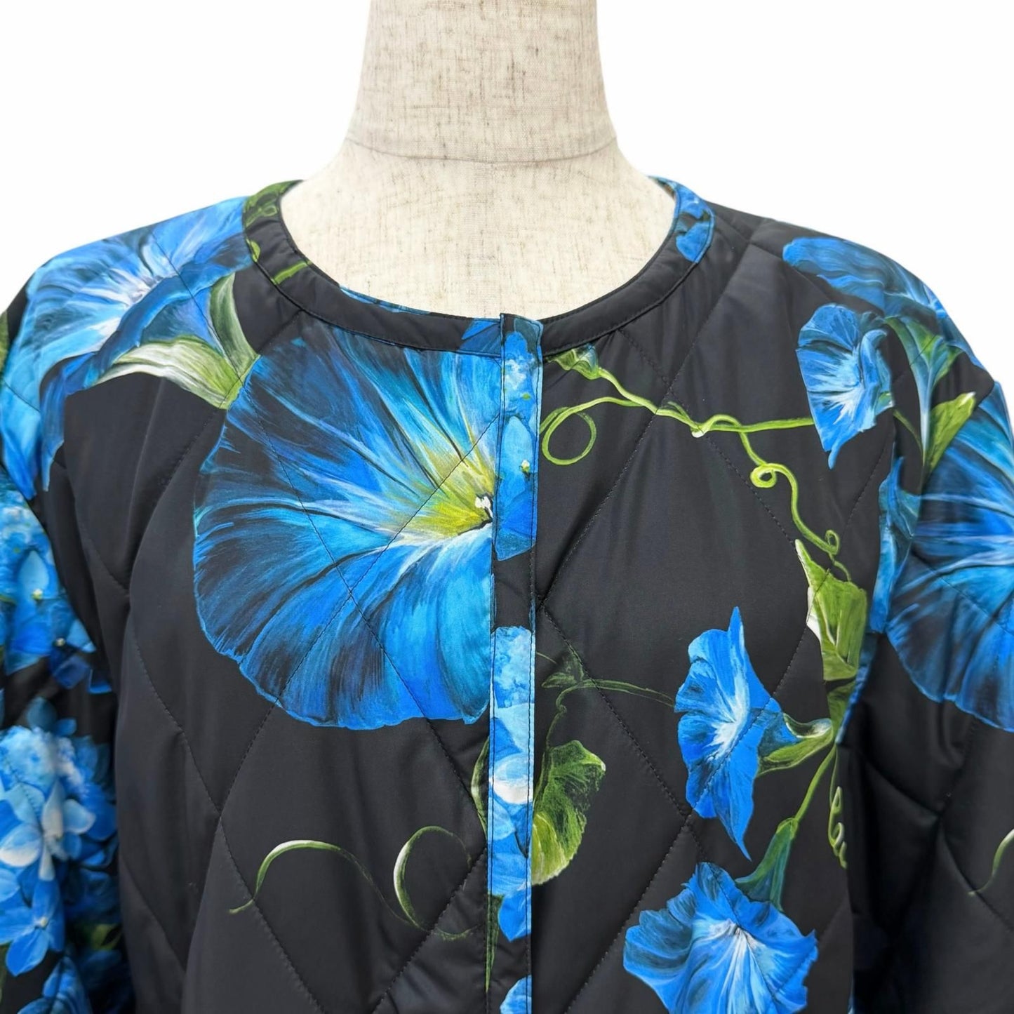 Dolce & Gabbana Floral Print Lining Leopard Pattern Quilted Coat Black Blue 40 — view 4