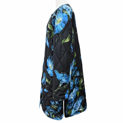 Dolce & Gabbana Floral Print Lining Leopard Pattern Quilted Coat Black Blue 40 — view 2