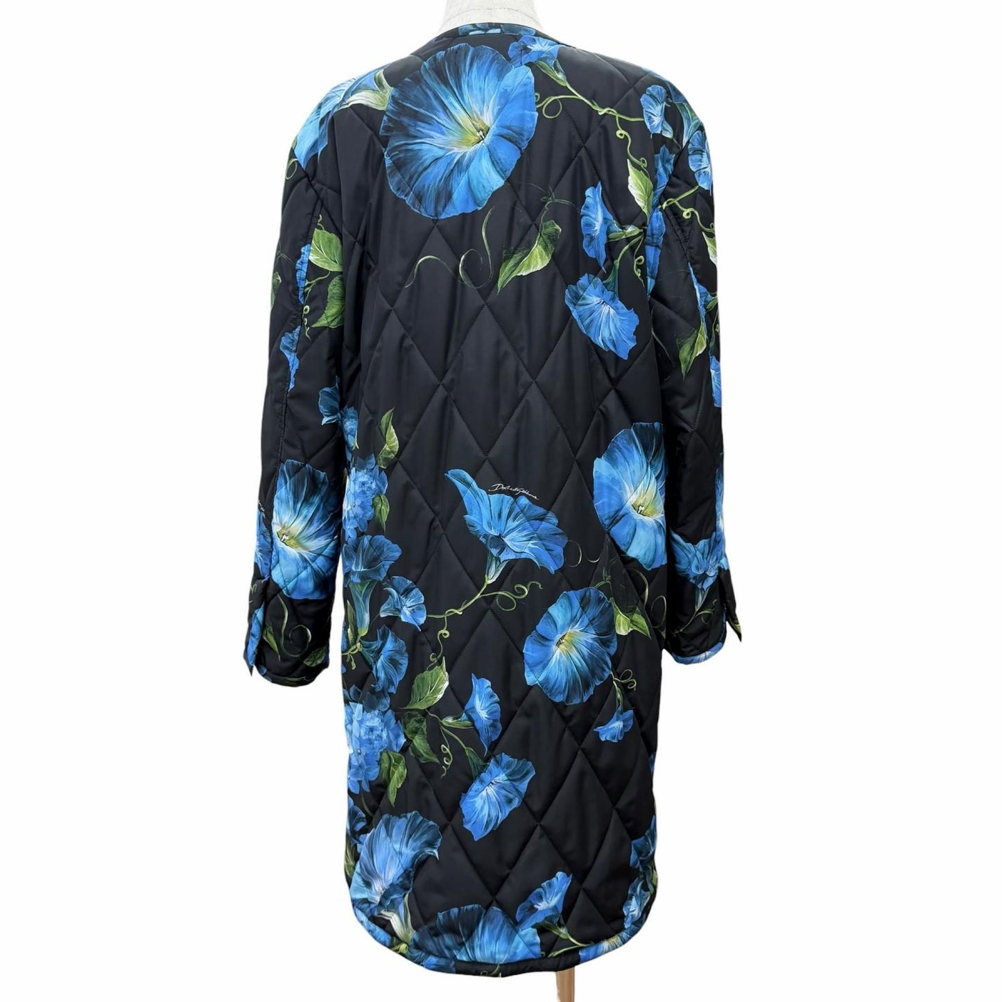 Dolce & Gabbana Floral Print Lining Leopard Pattern Quilted Coat Black Blue 40 — view 3