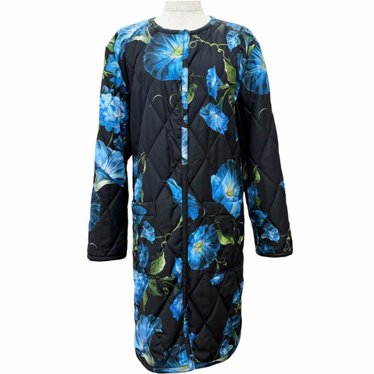 Dolce & Gabbana Floral Print Lining Leopard Pattern Quilted Coat Black Blue 40