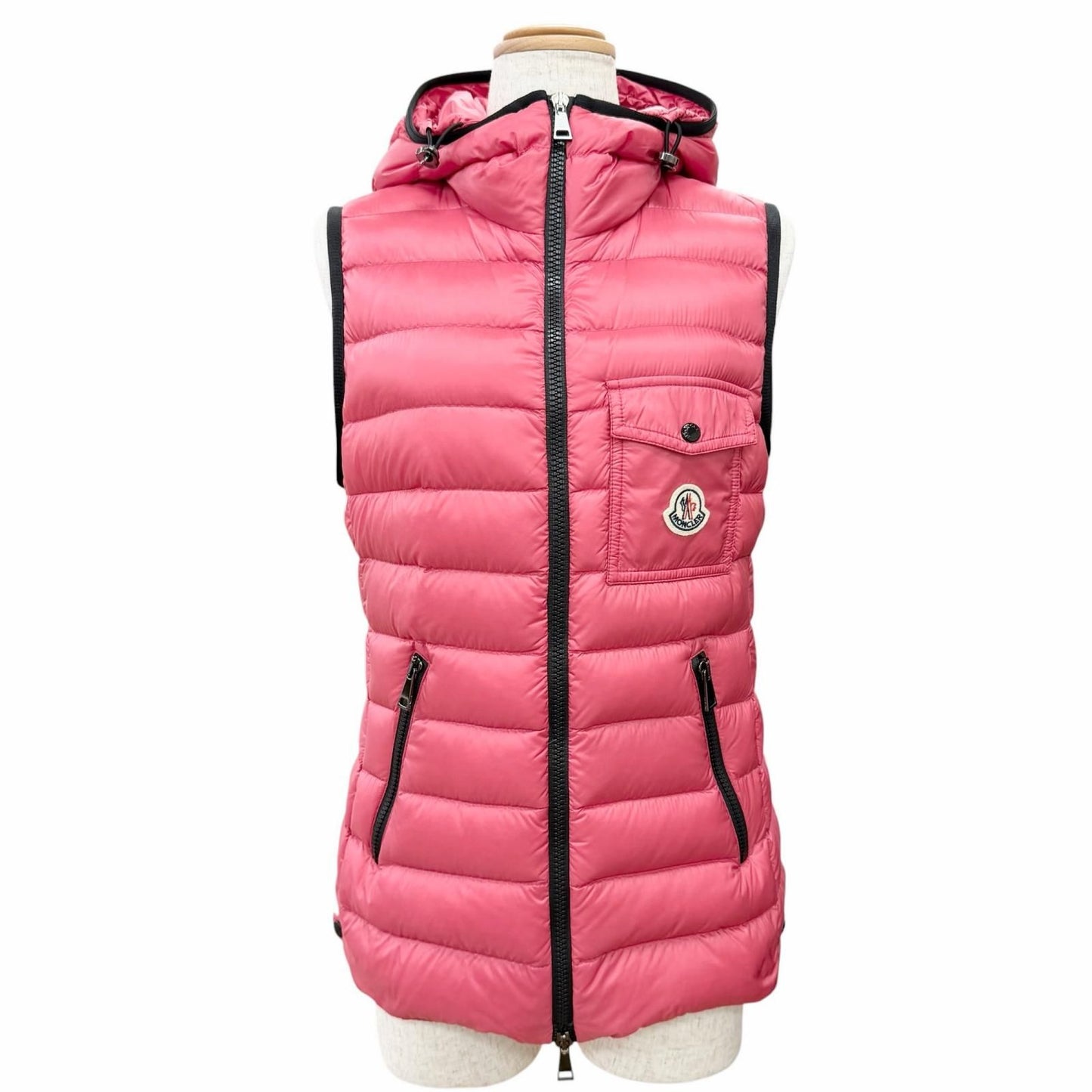 Moncler Glyco Logo Patch Hooded Zip Up Vest Pink 1 Recommended