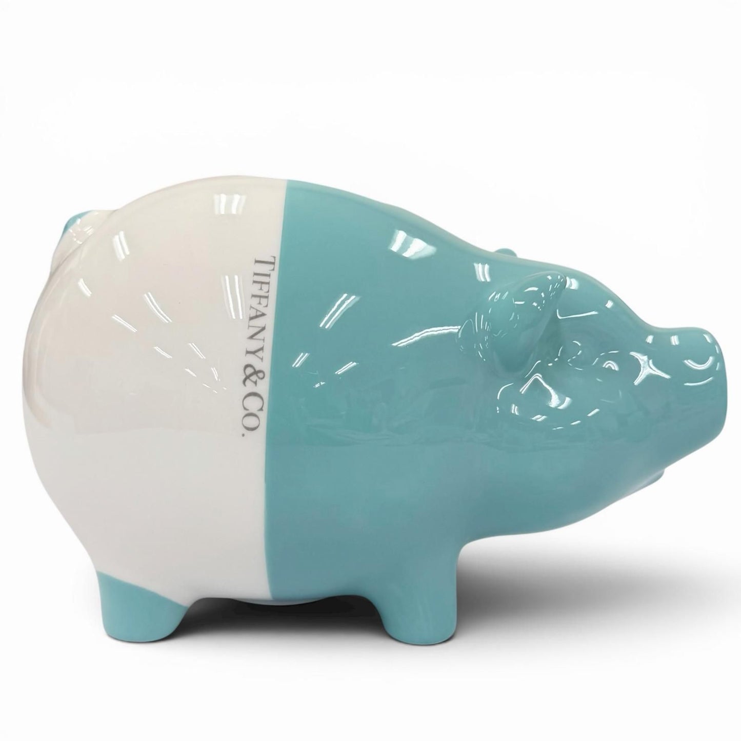 Tiffany & Co Piggy Bank Ceramic Logo Interior Blue White — view 3