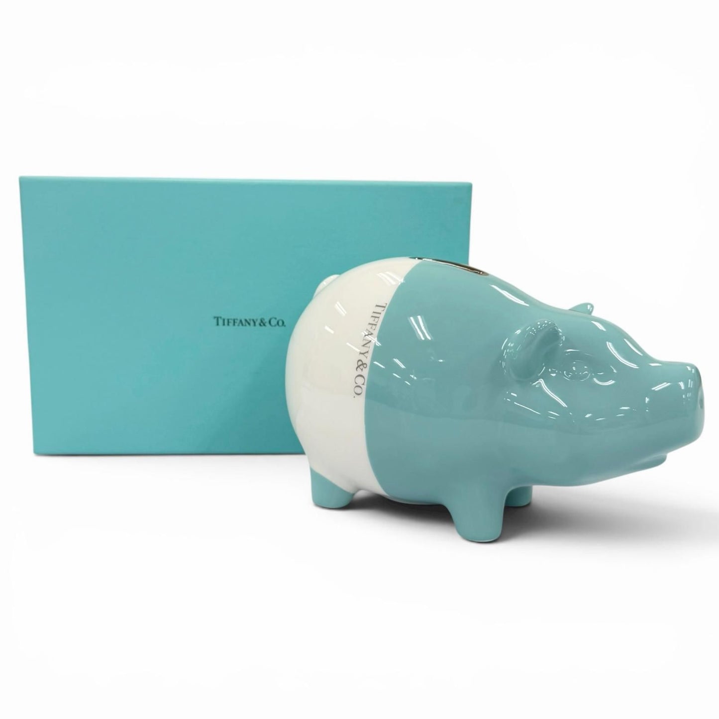 Tiffany & Co Piggy Bank Ceramic Logo Interior Blue White — view 2