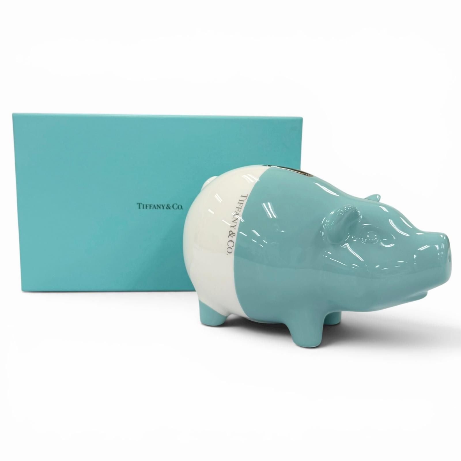 Tiffany & Co Piggy Bank Ceramic Logo Interior Blue White — view 2
