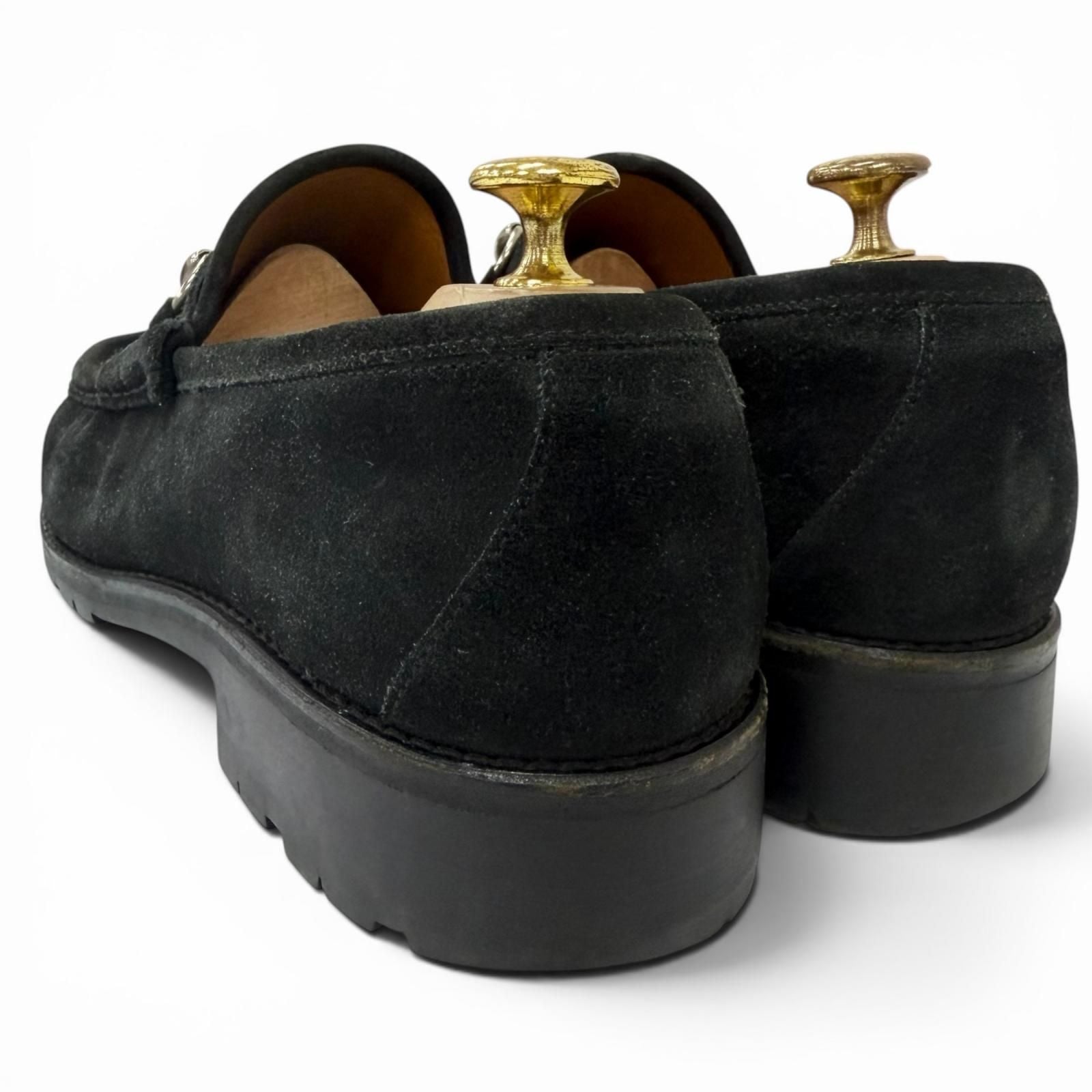 Gucci Suede Leather Horsebit Silver Loafers Moccasin Flat Shoes Black — view 6