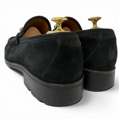 Gucci Suede Leather Horsebit Silver Loafers Moccasin Flat Shoes Black — view 6