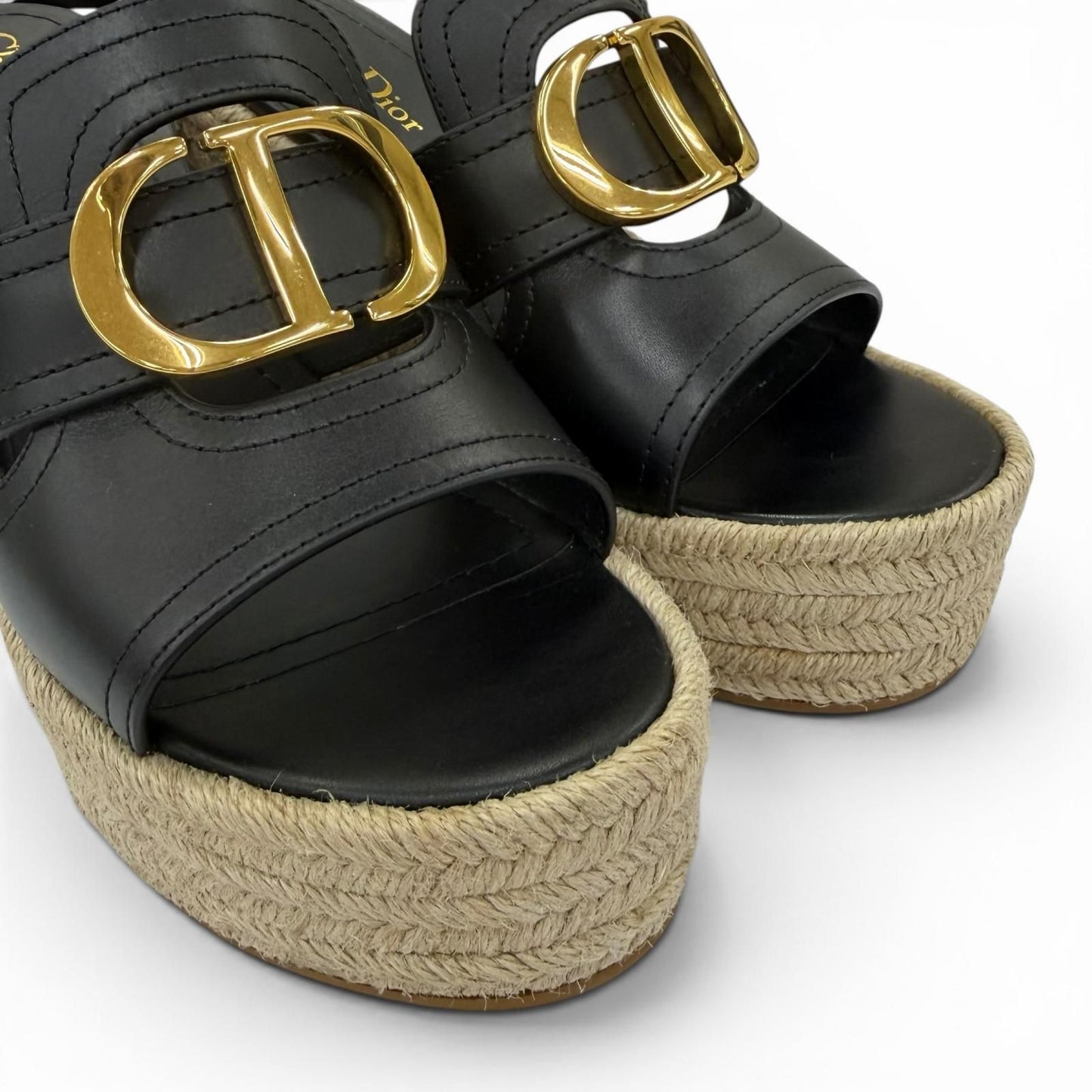 Dior Montaigne CD Buckle Wedge Sole Leather Sandals Black — view 9