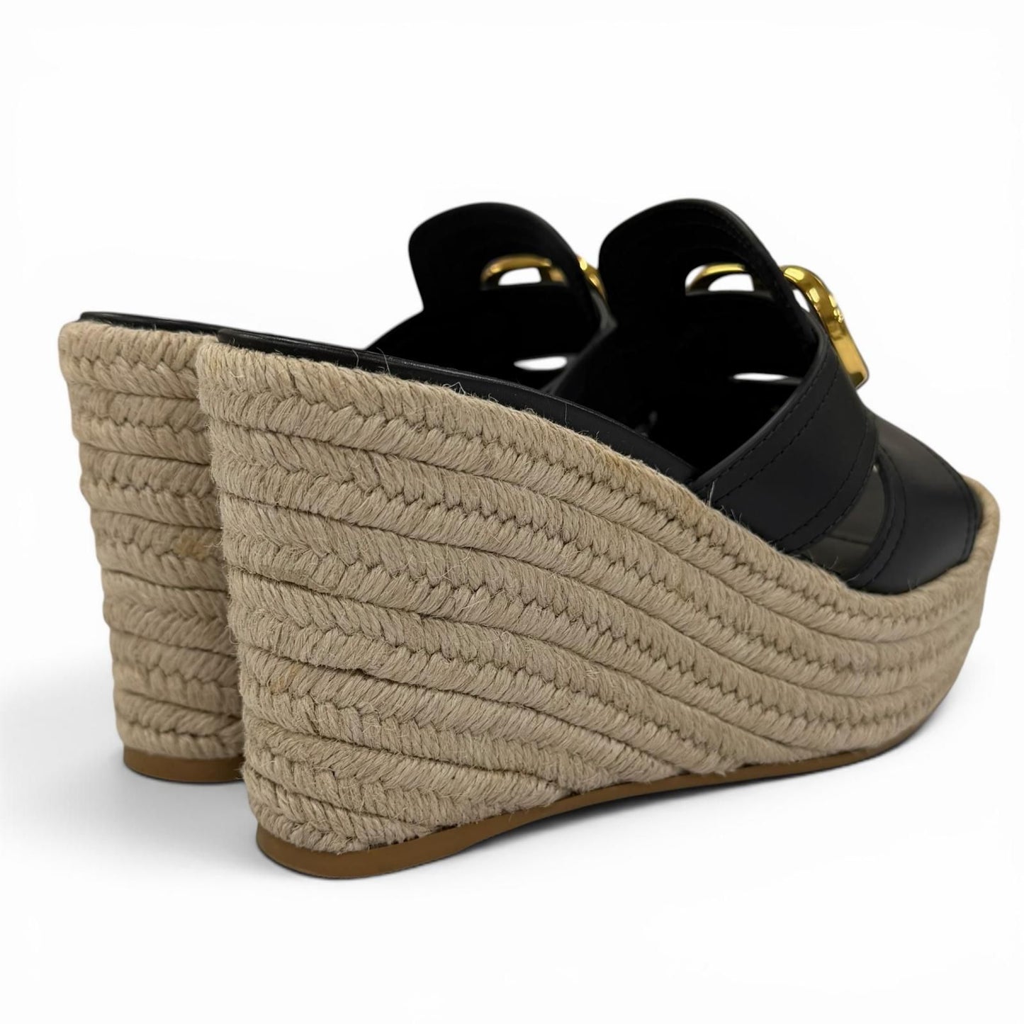 Dior Montaigne CD Buckle Wedge Sole Leather Sandals Black — view 3