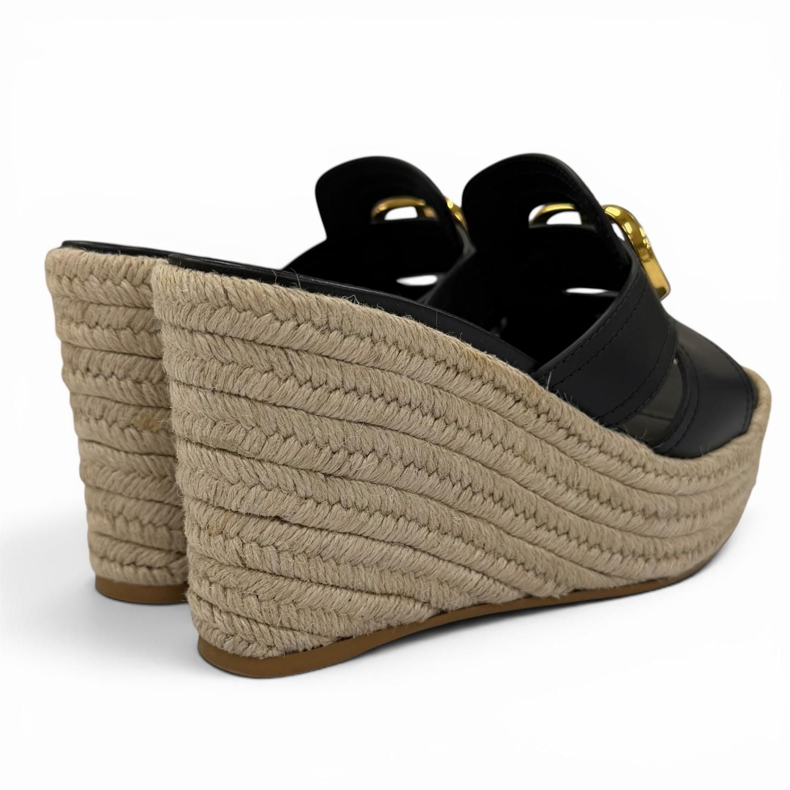 Dior Montaigne CD Buckle Wedge Sole Leather Sandals Black — view 3
