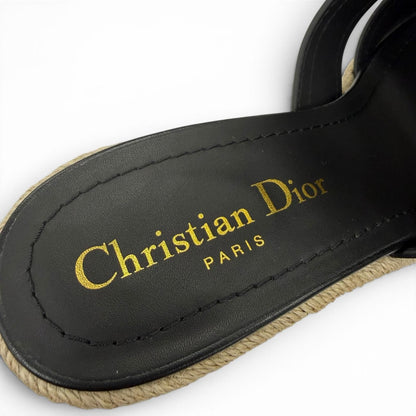 Dior Montaigne CD Buckle Wedge Sole Leather Sandals Black — view 5