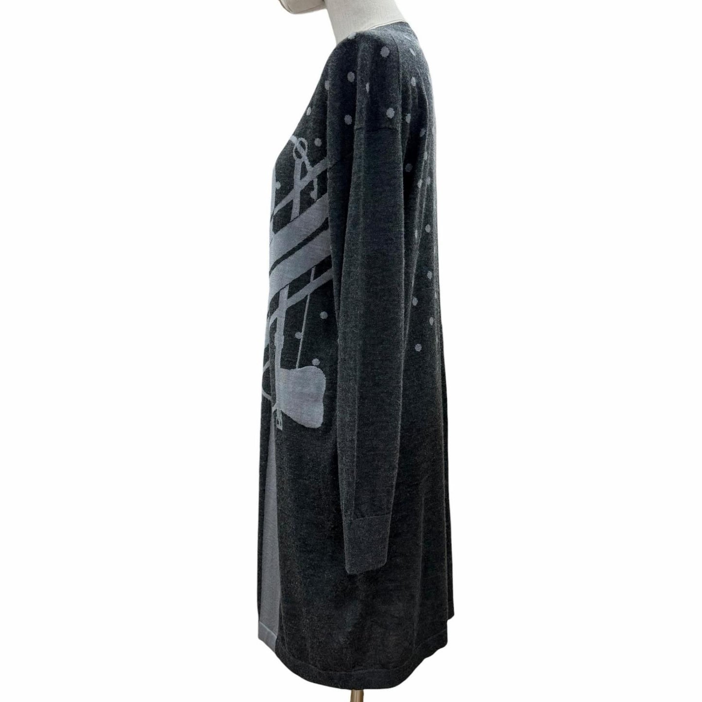 Hermes Clic Clac Cashmere Silk Long Sleeve Knit Dress Gray 40 — view 2