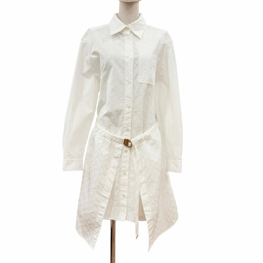 Louis Vuitton Cotton 100% Leather Jacquard Monogram Shirt Dress White 40