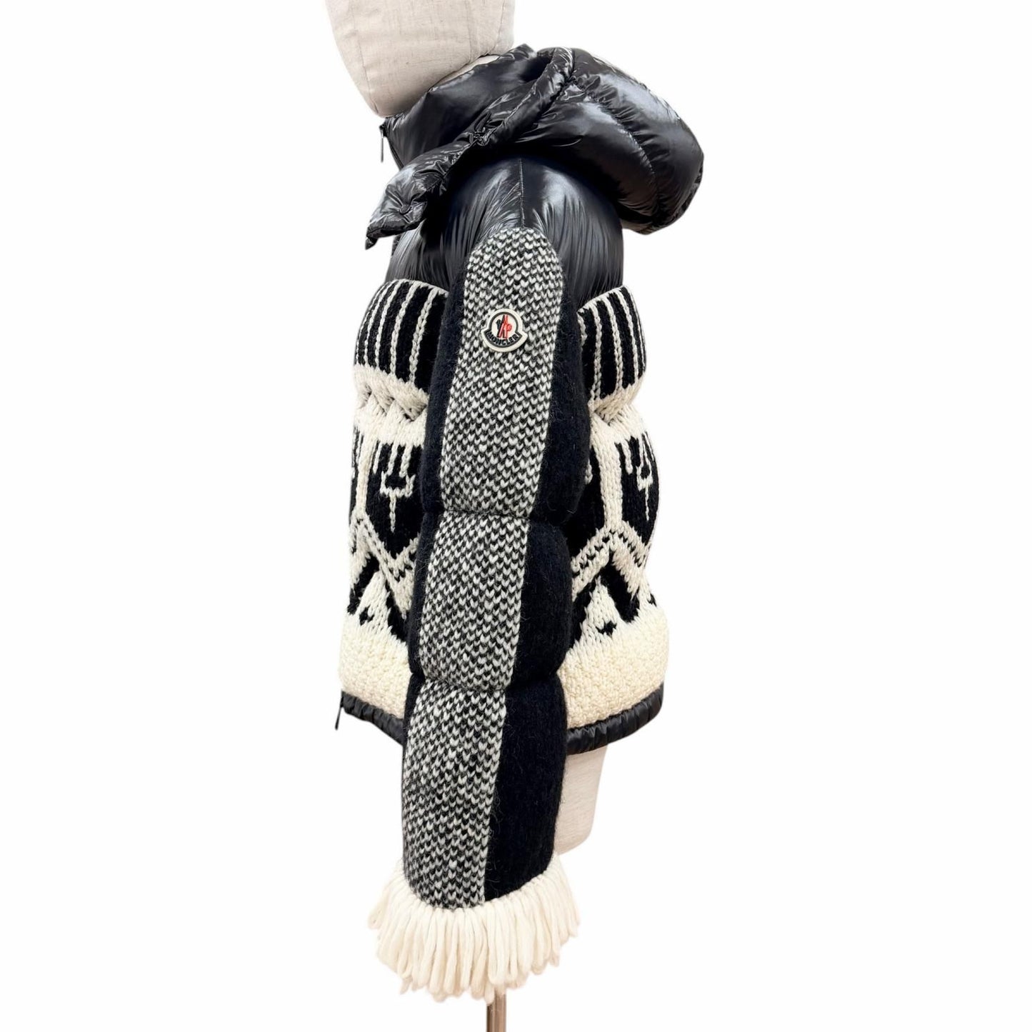 Moncler Hyoseris Alpaca Blend Logo Patch Sleeve Fringe Knit Down Jacket Black 0 — view 2