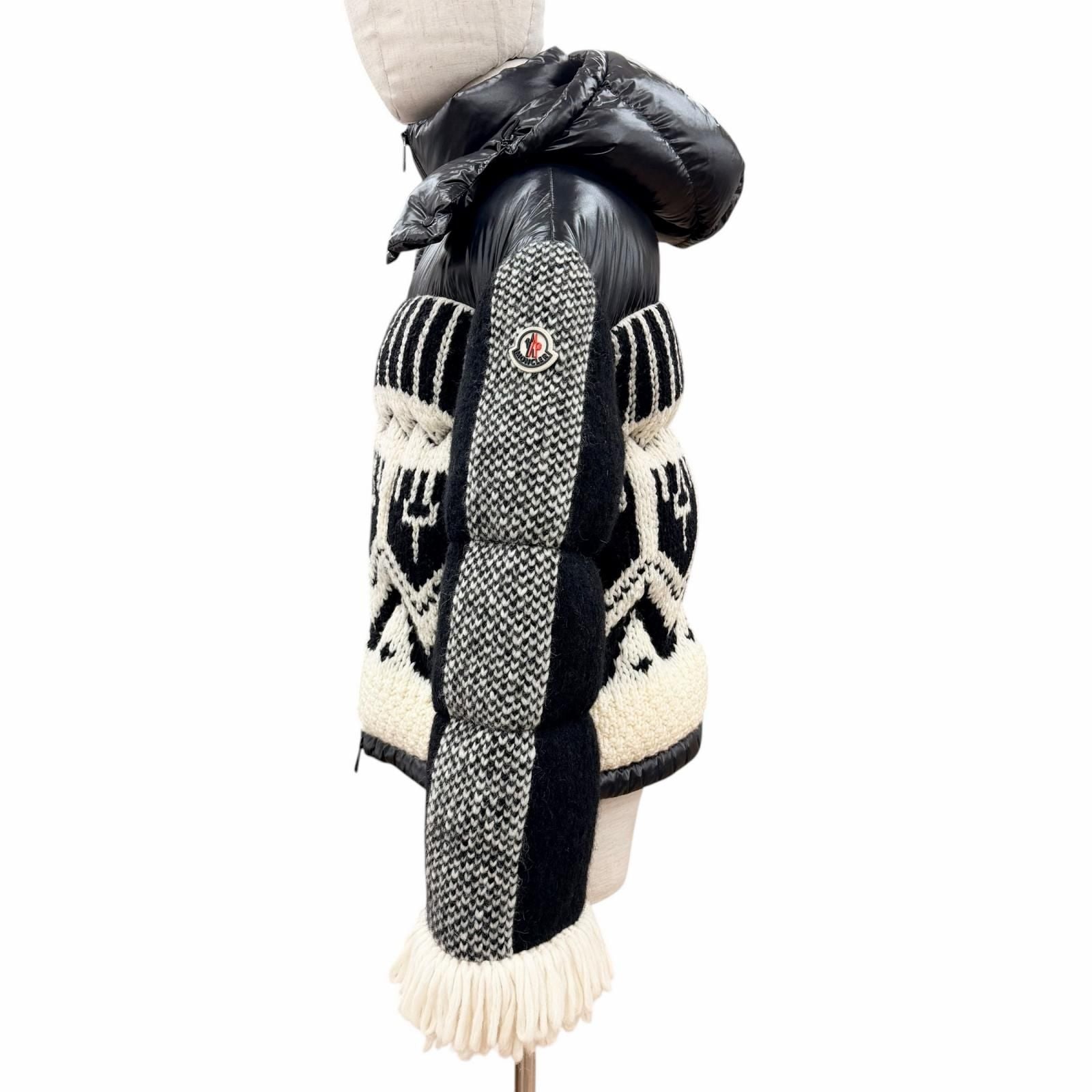 Moncler Hyoseris Alpaca Blend Logo Patch Sleeve Fringe Knit Down Jacket Black 0 — view 2