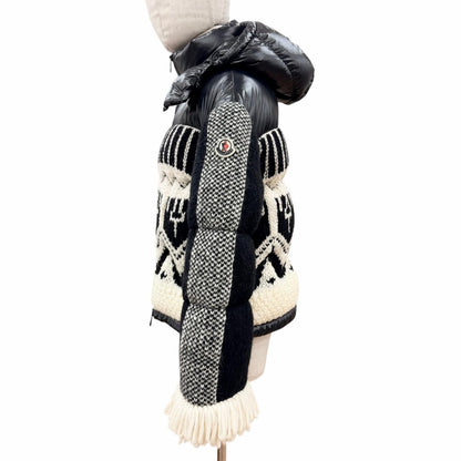 Moncler Hyoseris Alpaca Blend Logo Patch Sleeve Fringe Knit Down Jacket Black 0 — view 2