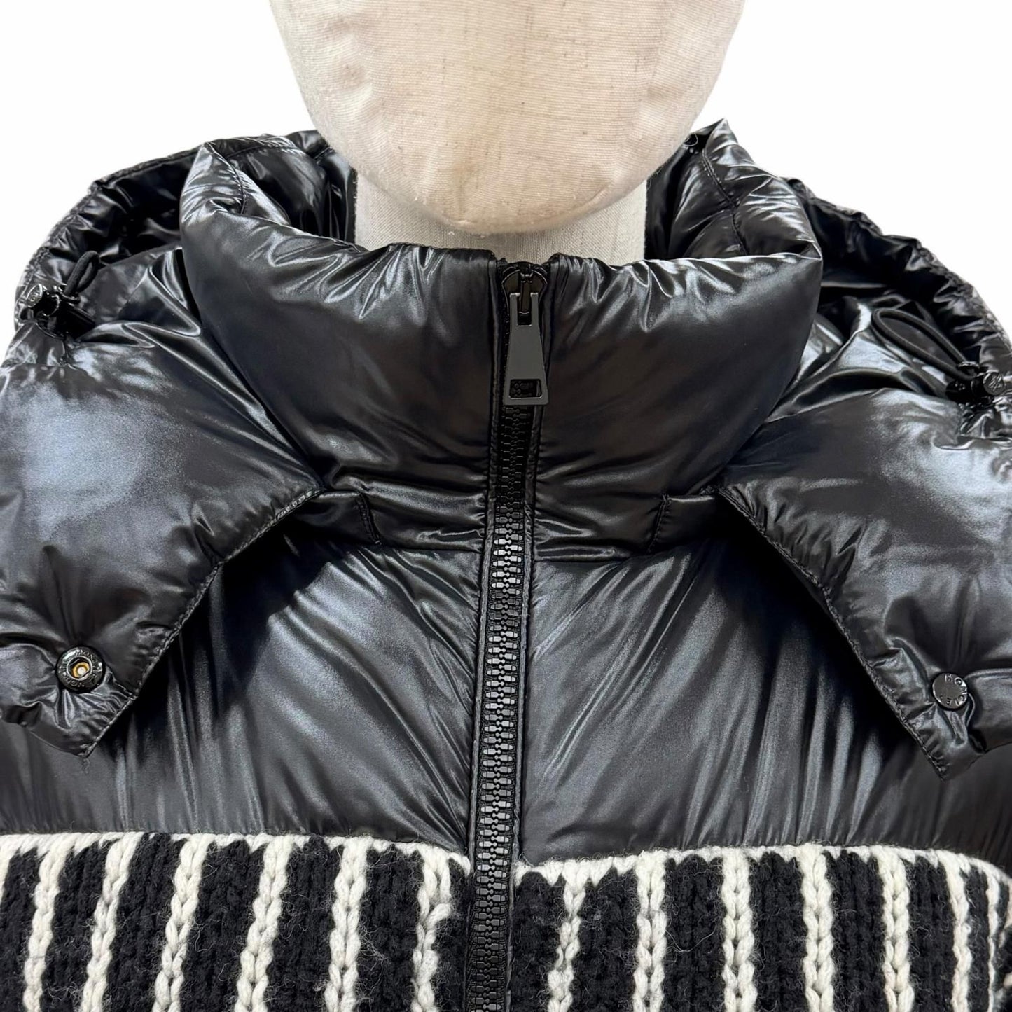 Moncler Hyoseris Alpaca Blend Logo Patch Sleeve Fringe Knit Down Jacket Black 0 — view 4