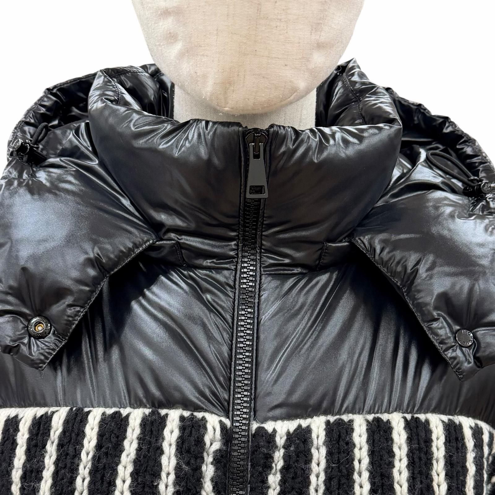 Moncler Hyoseris Alpaca Blend Logo Patch Sleeve Fringe Knit Down Jacket Black 0 — view 4