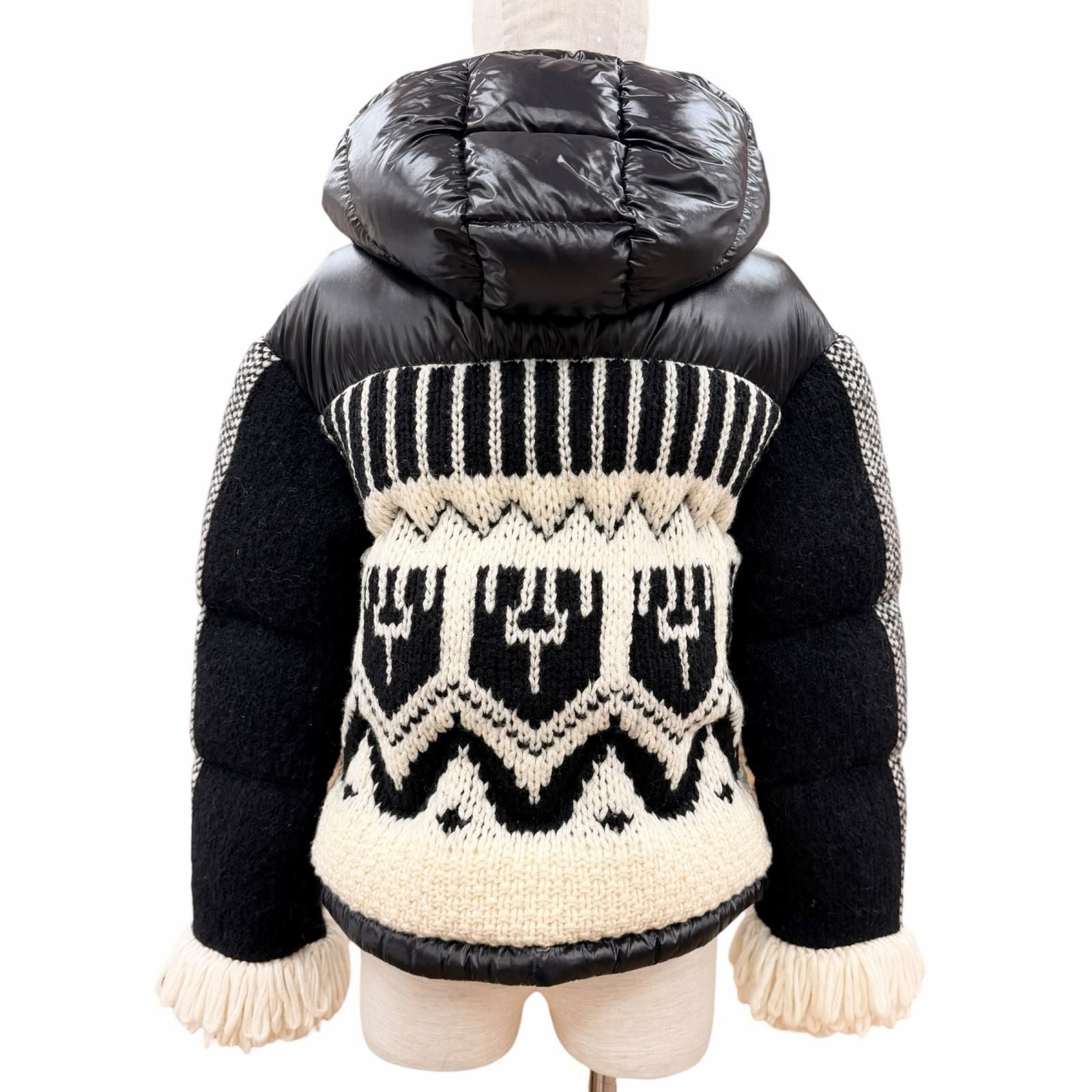Moncler Hyoseris Alpaca Blend Logo Patch Sleeve Fringe Knit Down Jacket Black 0 — view 3
