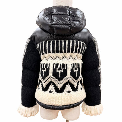 Moncler Hyoseris Alpaca Blend Logo Patch Sleeve Fringe Knit Down Jacket Black 0 — view 3