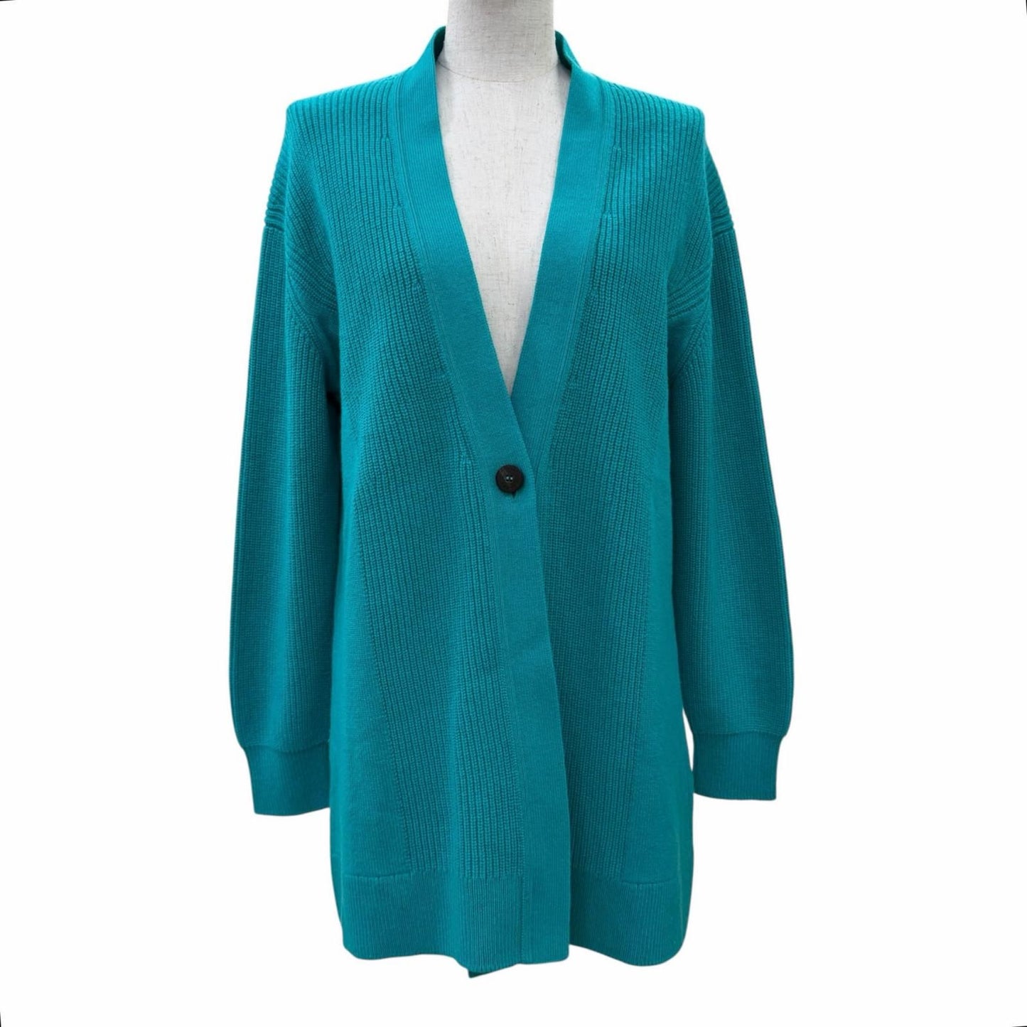 Hermes Cashmere Series Button Oversize Long Sleeve Knit Cardigan Blue Green 34