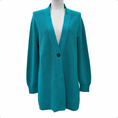Hermes Cashmere Series Button Oversize Long Sleeve Knit Cardigan Blue Green 34