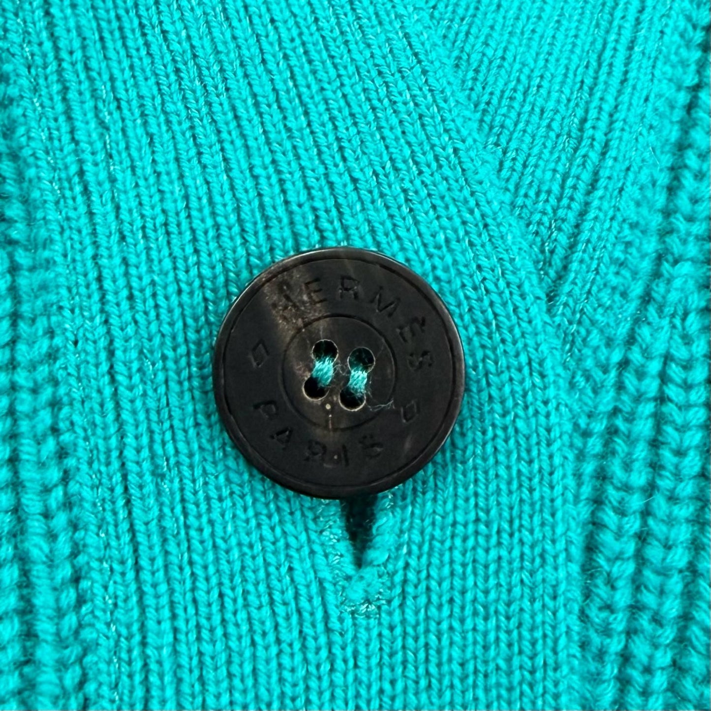 Hermes Cashmere Series Button Oversize Long Sleeve Knit Cardigan Blue Green 34 — view 5