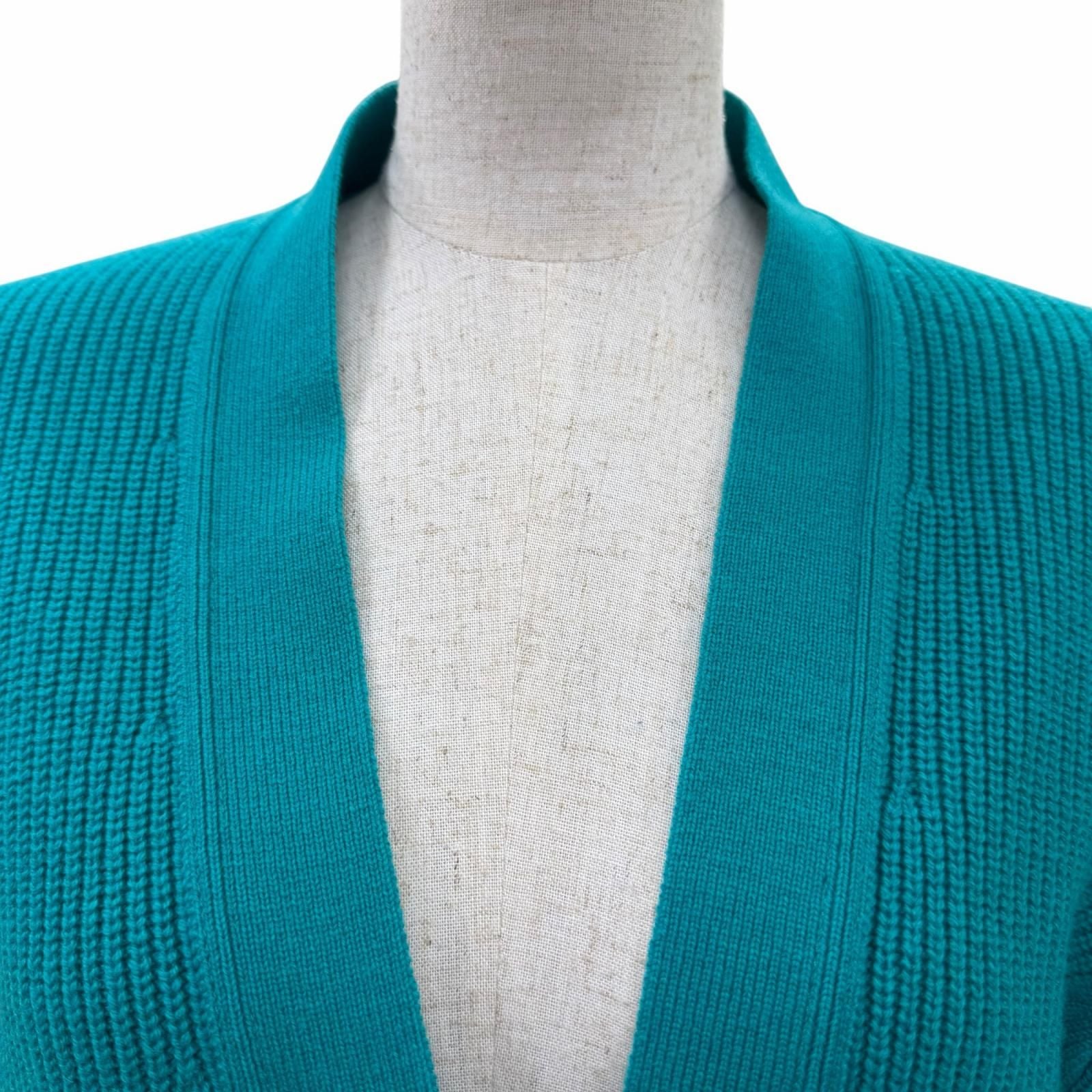 Hermes Cashmere Series Button Oversize Long Sleeve Knit Cardigan Blue Green 34 — view 4