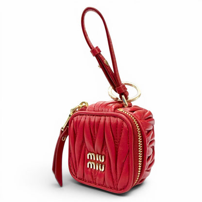 Miu Miu Matelasse Charm Logo Key Ring Leather Pouch Red Gold Large Recommended