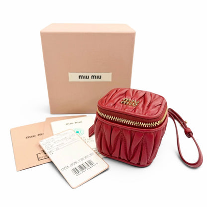 Miu Miu Matelasse Charm Logo Key Ring Leather Pouch Red Gold Large Recommended — view 2