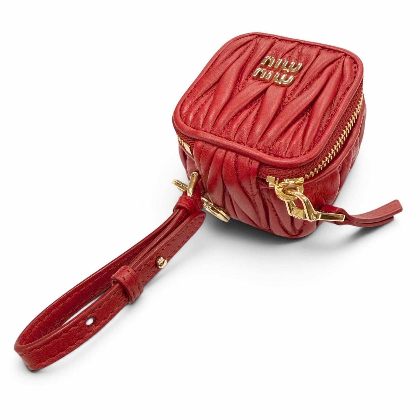 Miu Miu Matelasse Charm Logo Key Ring Leather Pouch Red Gold Large Recommended — view 4
